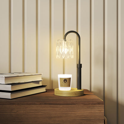Bedside Lamp Candle Warmer with Wooden Base Glass Shade and Rod Table Lamp for Bedroom Living Room Ø15x32.5 cm Multicolor