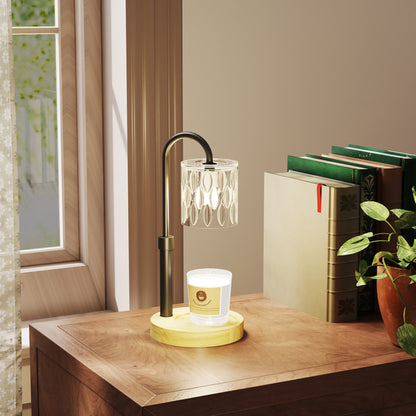 Bedside Lamp Candle Warmer with Wooden Base Glass Shade and Rod Table Lamp for Bedroom Living Room Ø15x32.5 cm Multicolor