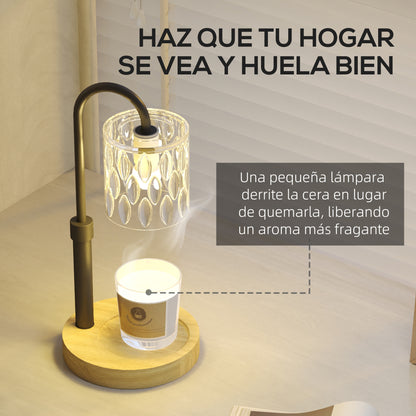 Bedside Lamp Candle Warmer with Wooden Base Glass Shade and Rod Table Lamp for Bedroom Living Room Ø15x32.5 cm Multicolor