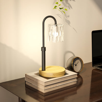 Bedside Lamp Candle Warmer with Wooden Base Glass Shade and Rod Table Lamp for Bedroom Living Room Ø15x32.5 cm Multicolor