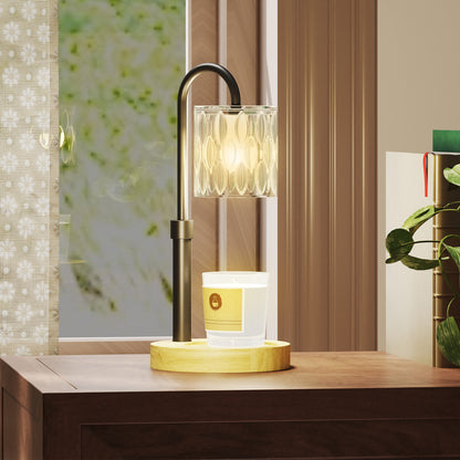Bedside Lamp Candle Warmer with Wooden Base Glass Shade and Rod Table Lamp for Bedroom Living Room Ø15x32.5 cm Multicolor