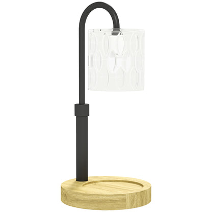 Bedside Lamp Candle Warmer with Wooden Base Glass Shade and Rod Table Lamp for Bedroom Living Room Ø15x32.5 cm Multicolor