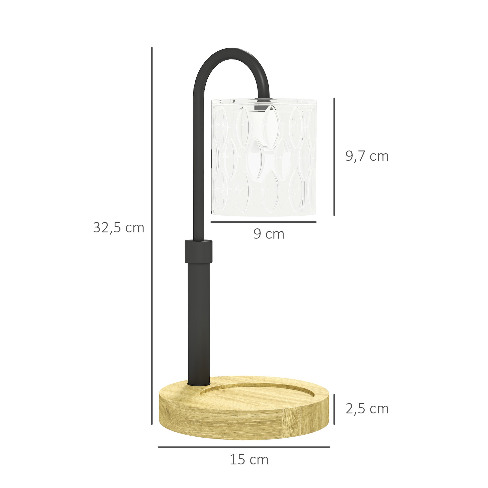 Bedside Lamp Candle Warmer with Wooden Base Glass Shade and Rod Table Lamp for Bedroom Living Room Ø15x32.5 cm Multicolor