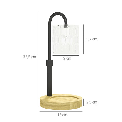Bedside Lamp Candle Warmer with Wooden Base Glass Shade and Rod Table Lamp for Bedroom Living Room Ø15x32.5 cm Multicolor