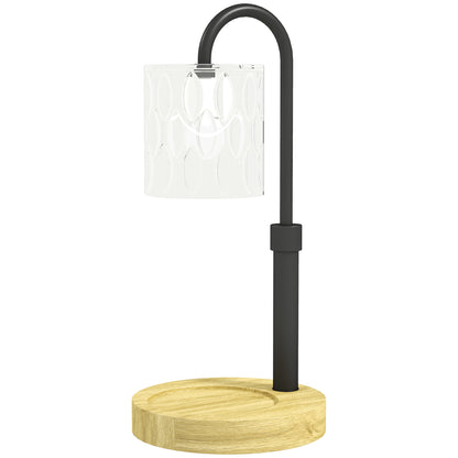 Bedside Lamp Candle Warmer with Wooden Base Glass Shade and Rod Table Lamp for Bedroom Living Room Ø15x32.5 cm Multicolor