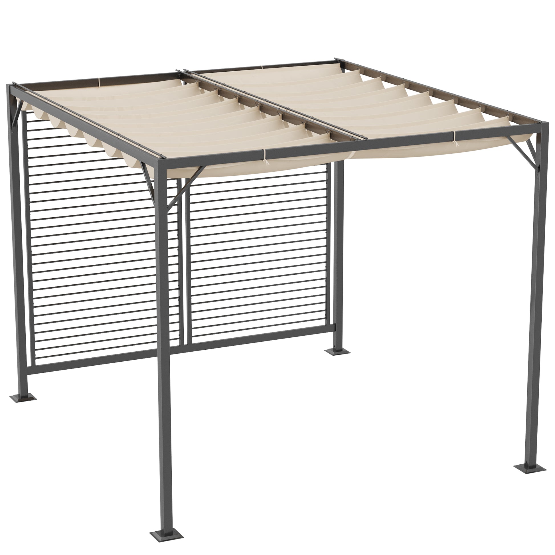 Pavilion, Pergola with Adjustable Fabric Roof, Party Tent, Canopy, Polyester, Beige, 300 x 280 x 238 cm