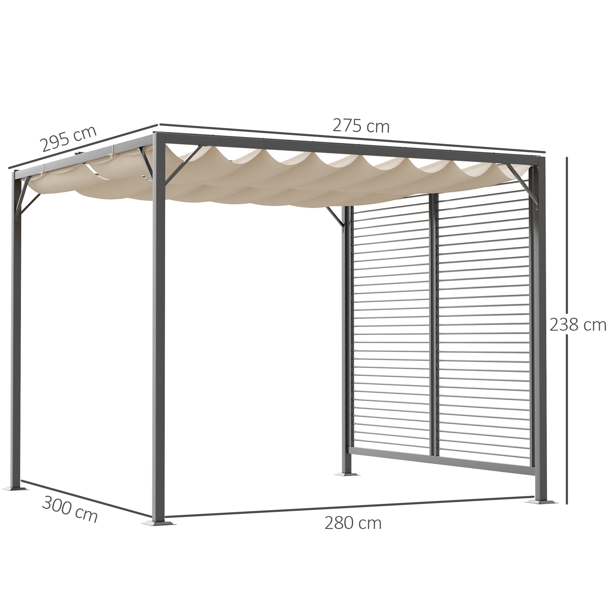 Pavilion, Pergola with Adjustable Fabric Roof, Party Tent, Canopy, Polyester, Beige, 300 x 280 x 238 cm