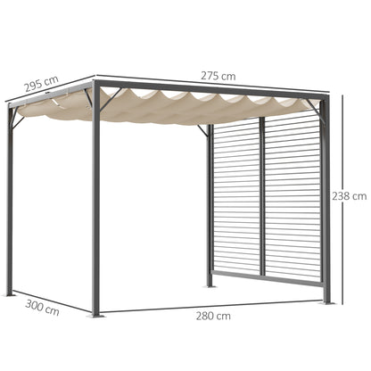 Pavilion, Pergola with Adjustable Fabric Roof, Party Tent, Canopy, Polyester, Beige, 300 x 280 x 238 cm
