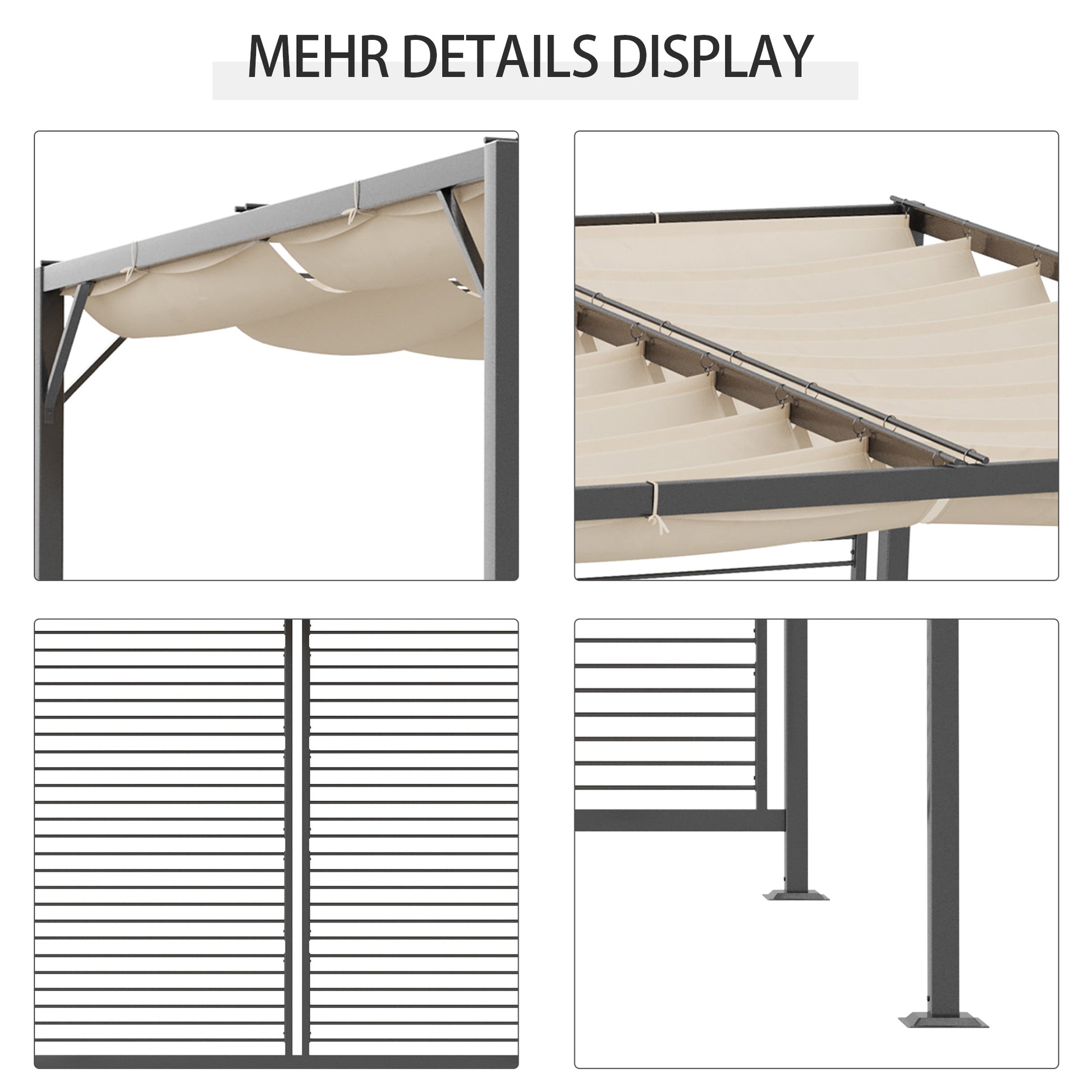 Pavilion, Pergola with Adjustable Fabric Roof, Party Tent, Canopy, Polyester, Beige, 300 x 280 x 238 cm