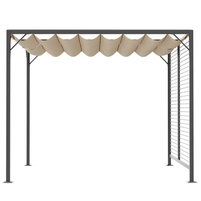 Pavilion, Pergola with Adjustable Fabric Roof, Party Tent, Canopy, Polyester, Beige, 300 x 280 x 238 cm