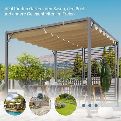 Pavilion, Pergola with Adjustable Fabric Roof, Party Tent, Canopy, Polyester, Beige, 300 x 280 x 238 cm