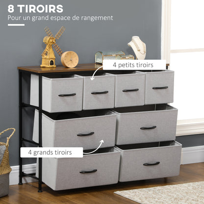 8-Drawer Chest of Drawers, Folding Fabric Drawer Storage Unit - Black Steel Frame - 100 x 30 x 78 cm