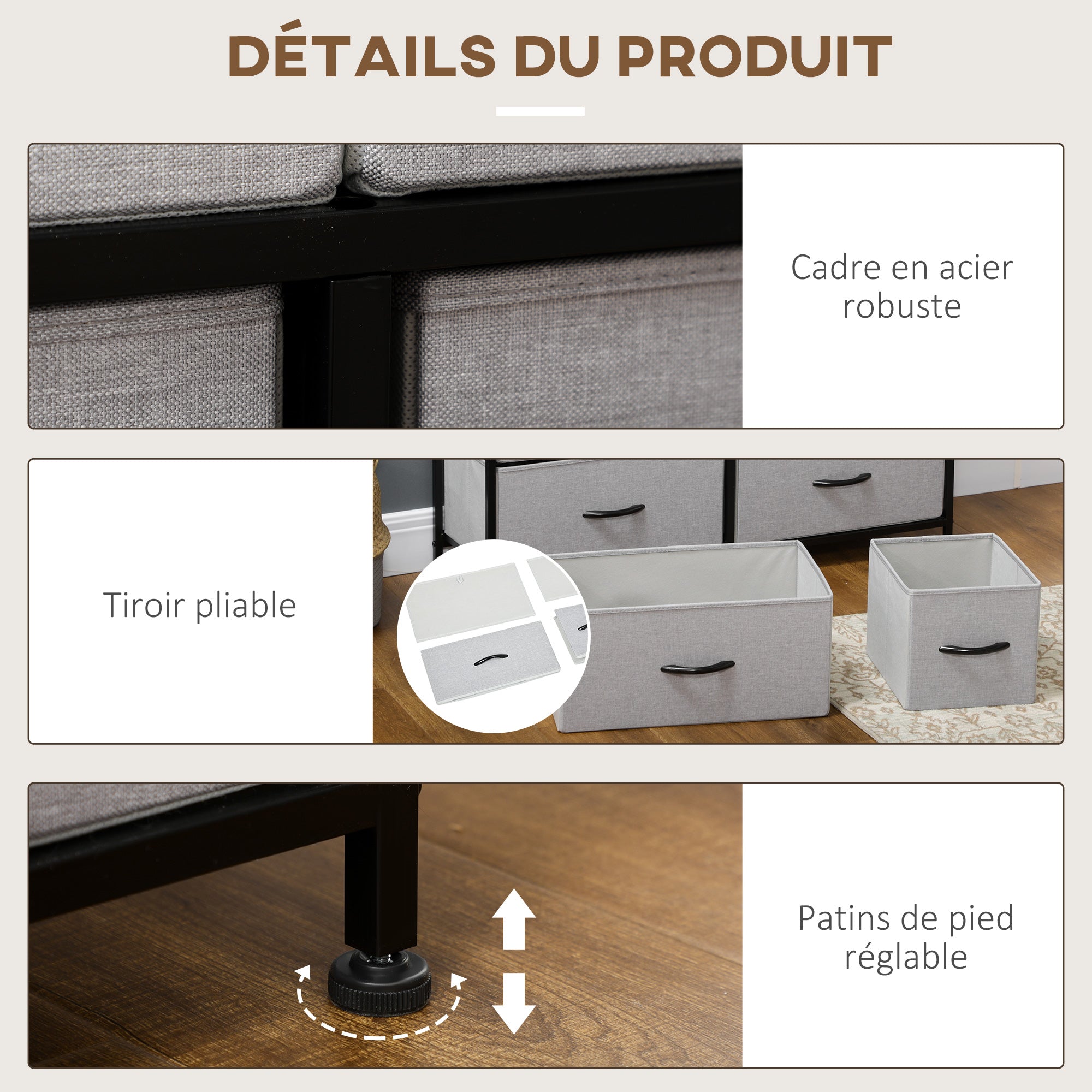 8-Drawer Chest of Drawers, Folding Fabric Drawer Storage Unit - Black Steel Frame - 100 x 30 x 78 cm