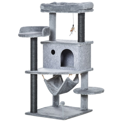 Cat Scratcher Tree 48x48x107 cm Cat Tower with Removable Felt Cave Hammock Plush Beds Multiple Platforms Sisal Posts and Toys Gray