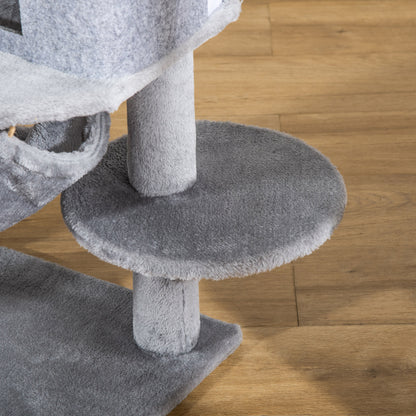 Cat Scratcher Tree 48x48x107 cm Cat Tower with Removable Felt Cave Hammock Plush Beds Multiple Platforms Sisal Posts and Toys Gray