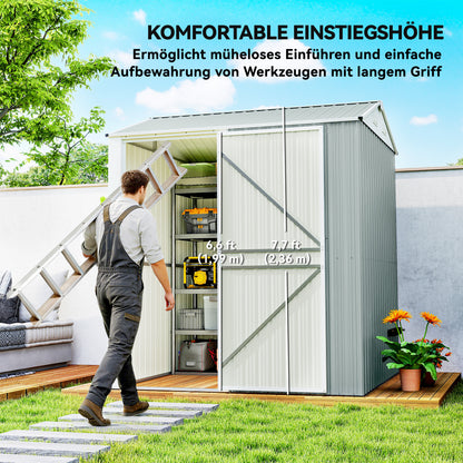 Metal Tool Shed 3.5 m² – Tall Lockable Garden Shed with Gable Roof, Vents & Gloves Included, 209 x 177 x 236 cm, Light Gray