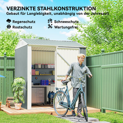 Metal Tool Shed 3.5 m² – Tall Lockable Garden Shed with Gable Roof, Vents & Gloves Included, 209 x 177 x 236 cm, Light Gray