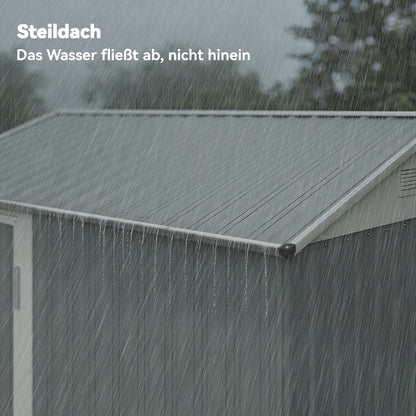 Metal Tool Shed 3.5 m² – Tall Lockable Garden Shed with Gable Roof, Vents & Gloves Included, 209 x 177 x 236 cm, Light Gray