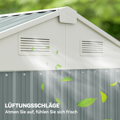 Metal Tool Shed 3.5 m² – Tall Lockable Garden Shed with Gable Roof, Vents & Gloves Included, 209 x 177 x 236 cm, Light Gray