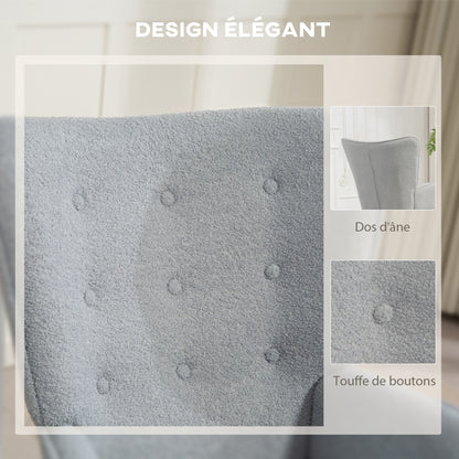 Boucle Fabric Lounge Chair, Modern Upholstered Armchair with Wooden Legs, Ergonomic Backrest and Armrests, for Dining Room, Living Room, Bedroom, Office, Light Gray