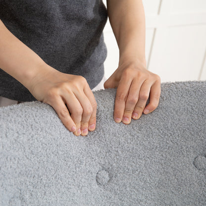 Boucle Fabric Lounge Chair, Modern Upholstered Armchair with Wooden Legs, Ergonomic Backrest and Armrests, for Dining Room, Living Room, Bedroom, Office, Light Gray