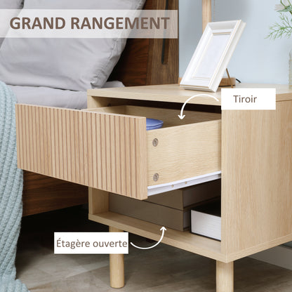 Bedside Table Nightstand with Drawers and Shelves, Modern Style Side Table for Bedroom, Living Room, 47 x 47 x 50 cm, Natural Wood Finish