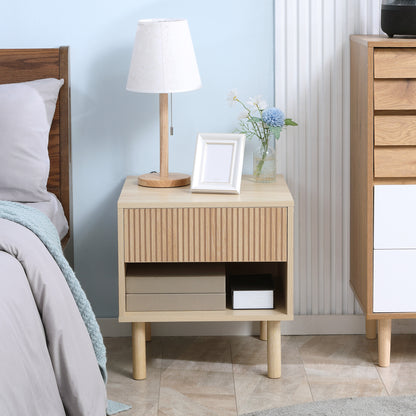 Bedside Table Nightstand with Drawers and Shelves, Modern Style Side Table for Bedroom, Living Room, 47 x 47 x 50 cm, Natural Wood Finish