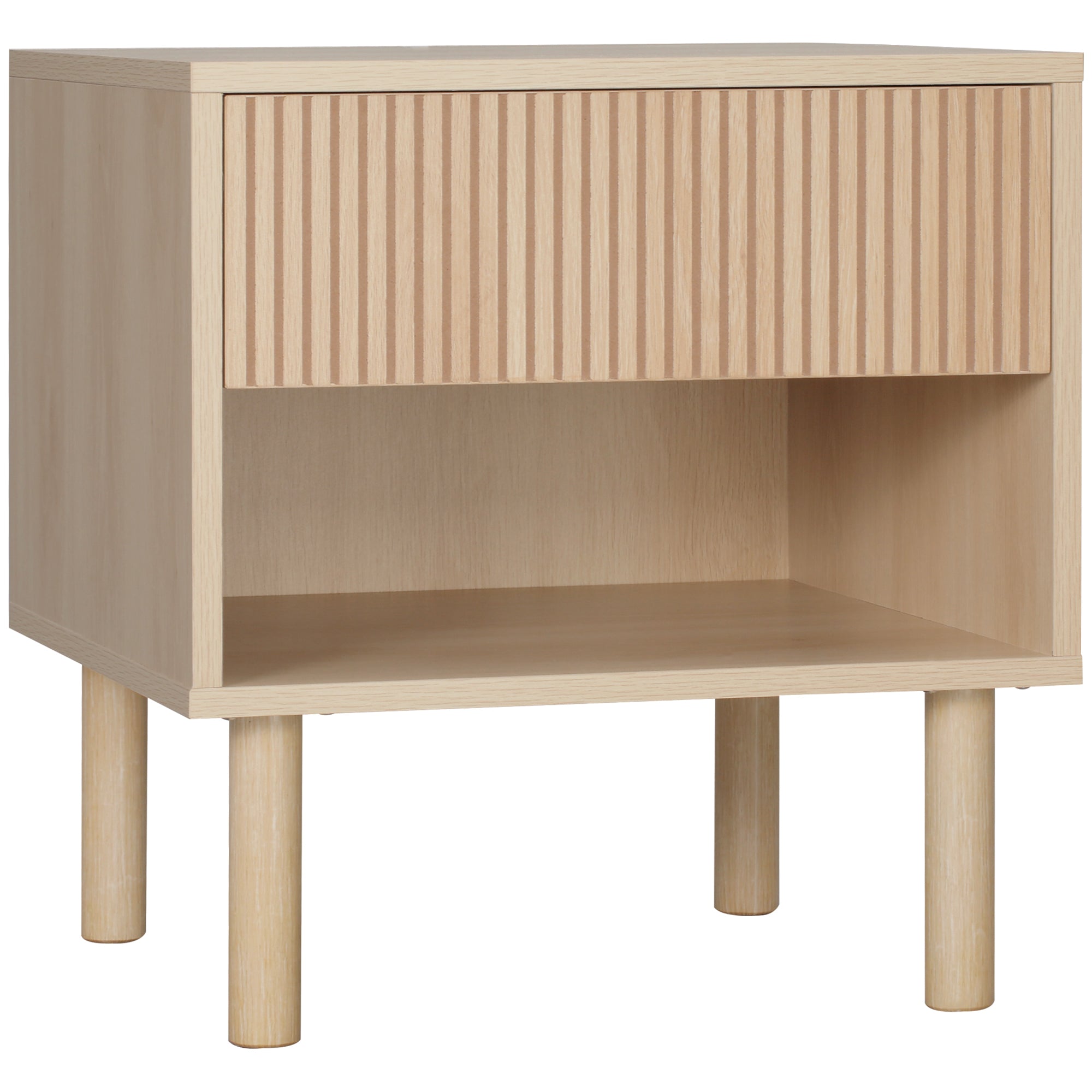 Bedside Table Nightstand with Drawers and Shelves, Modern Style Side Table for Bedroom, Living Room, 47 x 47 x 50 cm, Natural Wood Finish