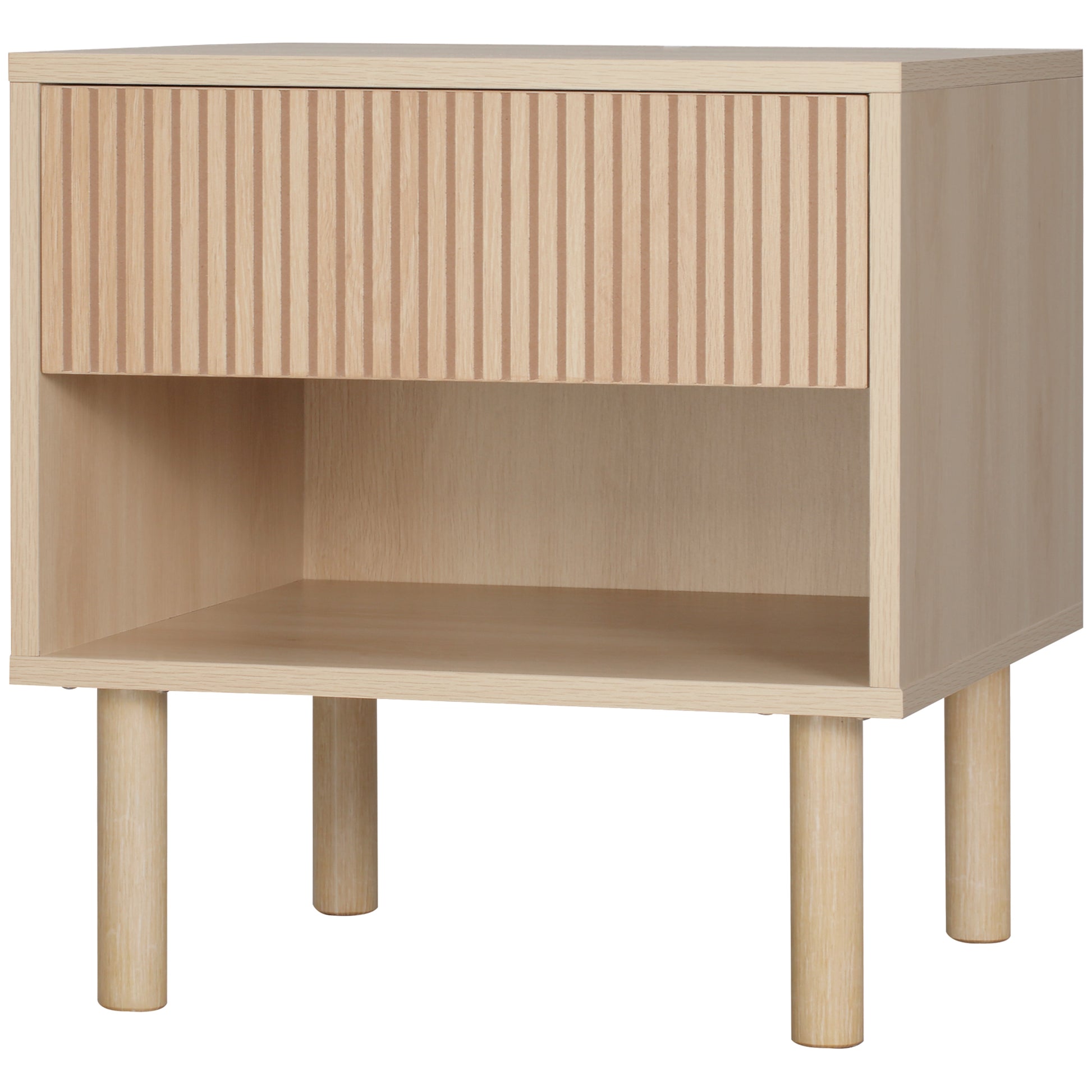 Bedside Table Nightstand with Drawers and Shelves, Modern Style Side Table for Bedroom, Living Room, 47 x 47 x 50 cm, Natural Wood Finish