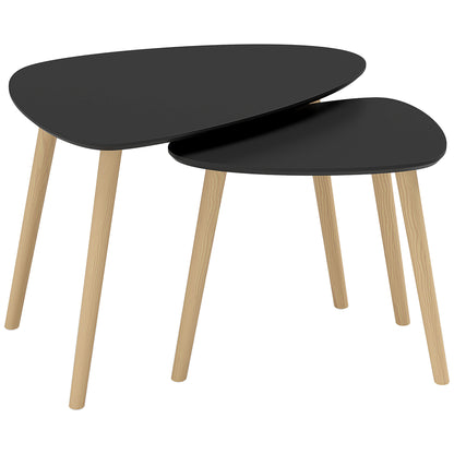 Set of 2 Scandinavian Design Nest of Tables with Wooden Legs and Wooden Tabletop, Black