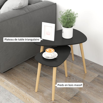 Set of 2 Scandinavian Design Nest of Tables with Wooden Legs and Wooden Tabletop, Black