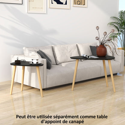 Set of 2 Scandinavian Design Nest of Tables with Wooden Legs and Wooden Tabletop, Black