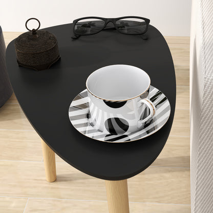 Set of 2 Scandinavian Design Nest of Tables with Wooden Legs and Wooden Tabletop, Black