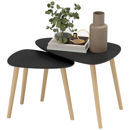 Set of 2 Scandinavian Design Nest of Tables with Wooden Legs and Wooden Tabletop, Black