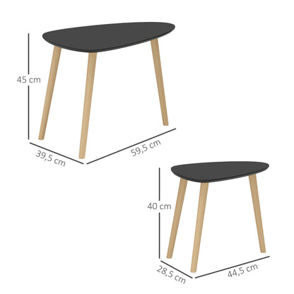 Set of 2 Scandinavian Design Nest of Tables with Wooden Legs and Wooden Tabletop, Black