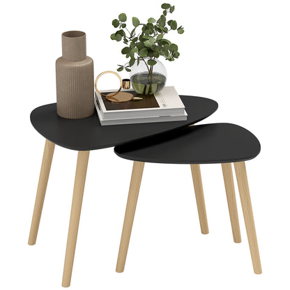Set of 2 Scandinavian Design Nest of Tables with Wooden Legs and Wooden Tabletop, Black