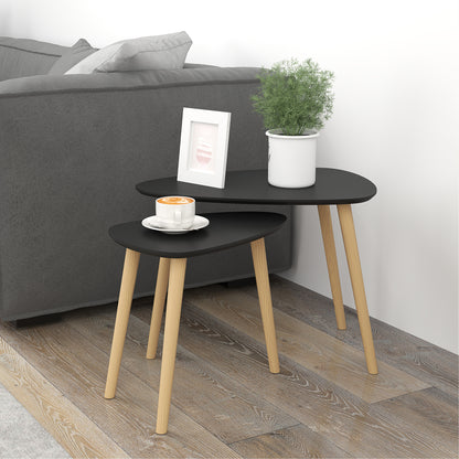 Set of 2 Scandinavian Design Nest of Tables with Wooden Legs and Wooden Tabletop, Black