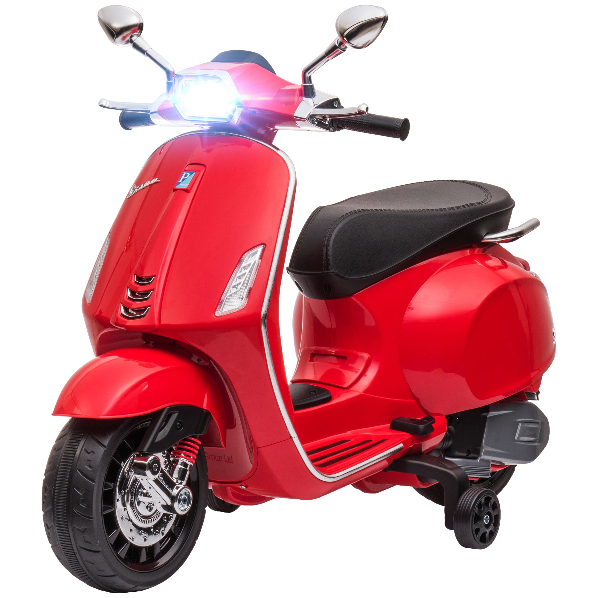 Electric Motorbike for Kids +3 Years Licensed Vespa Battery-Powered Motorcycle for Kids 6V with USB MP3 LED Light FM Radio Speed 3 km/h Load 35 kg Red
