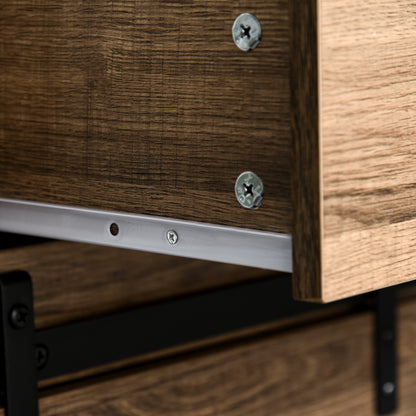 Sideboard with 2 Drawers, Open Shelves, and Wine Rack, Rustic Kitchen Cabinet in Wood and Metal, 80x39x86 cm, Wood color