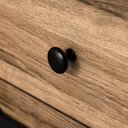 Sideboard with 2 Drawers, Open Shelves, and Wine Rack, Rustic Kitchen Cabinet in Wood and Metal, 80x39x86 cm, Wood color