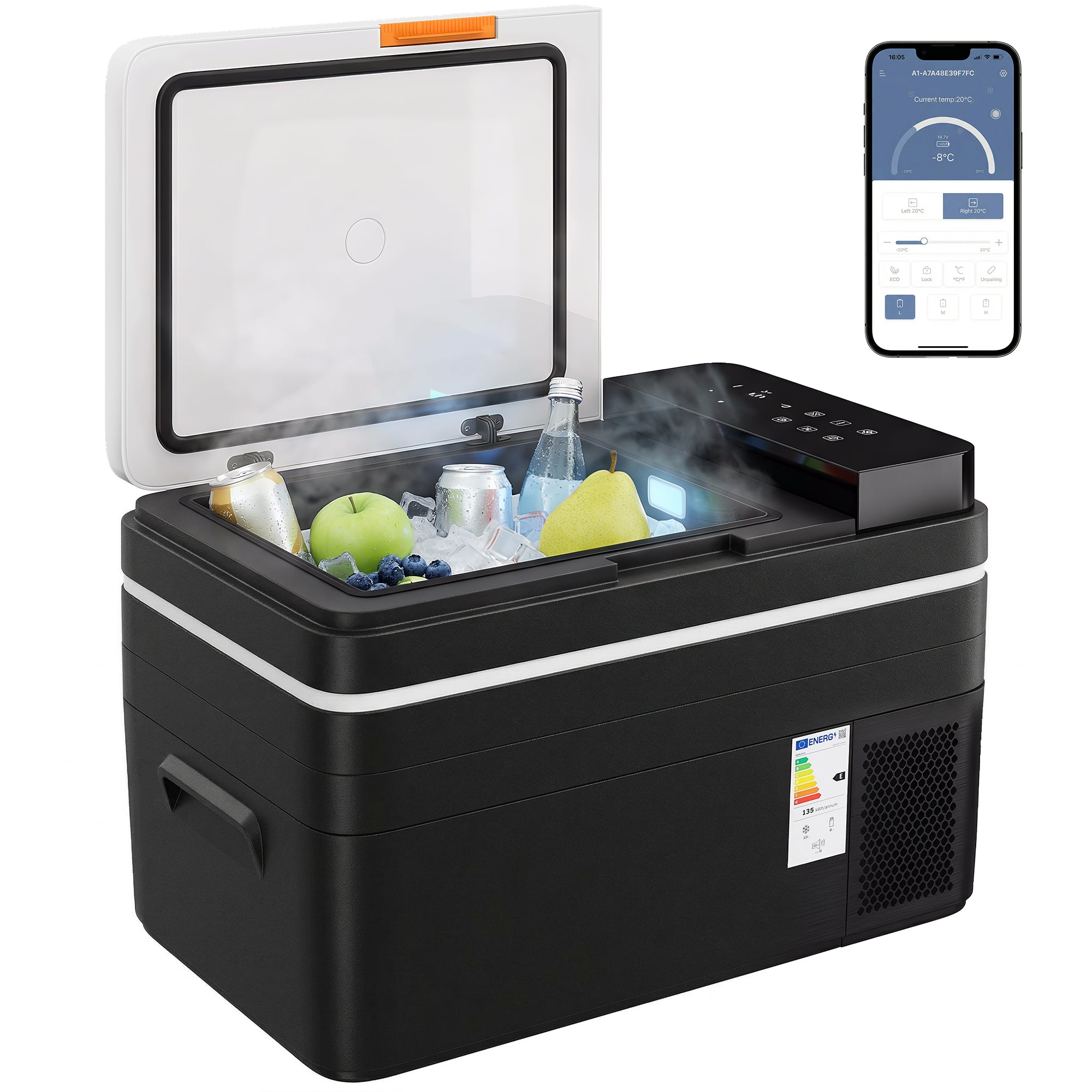 30L Car Electric Cooler, App Control, MAX & ECO Modes, 12V/24V & 100–240V, -4°F to 68°F (-20°C to 20°C), Portable Compressor Refrigerator for Car, Truck, Boat, RV, Black