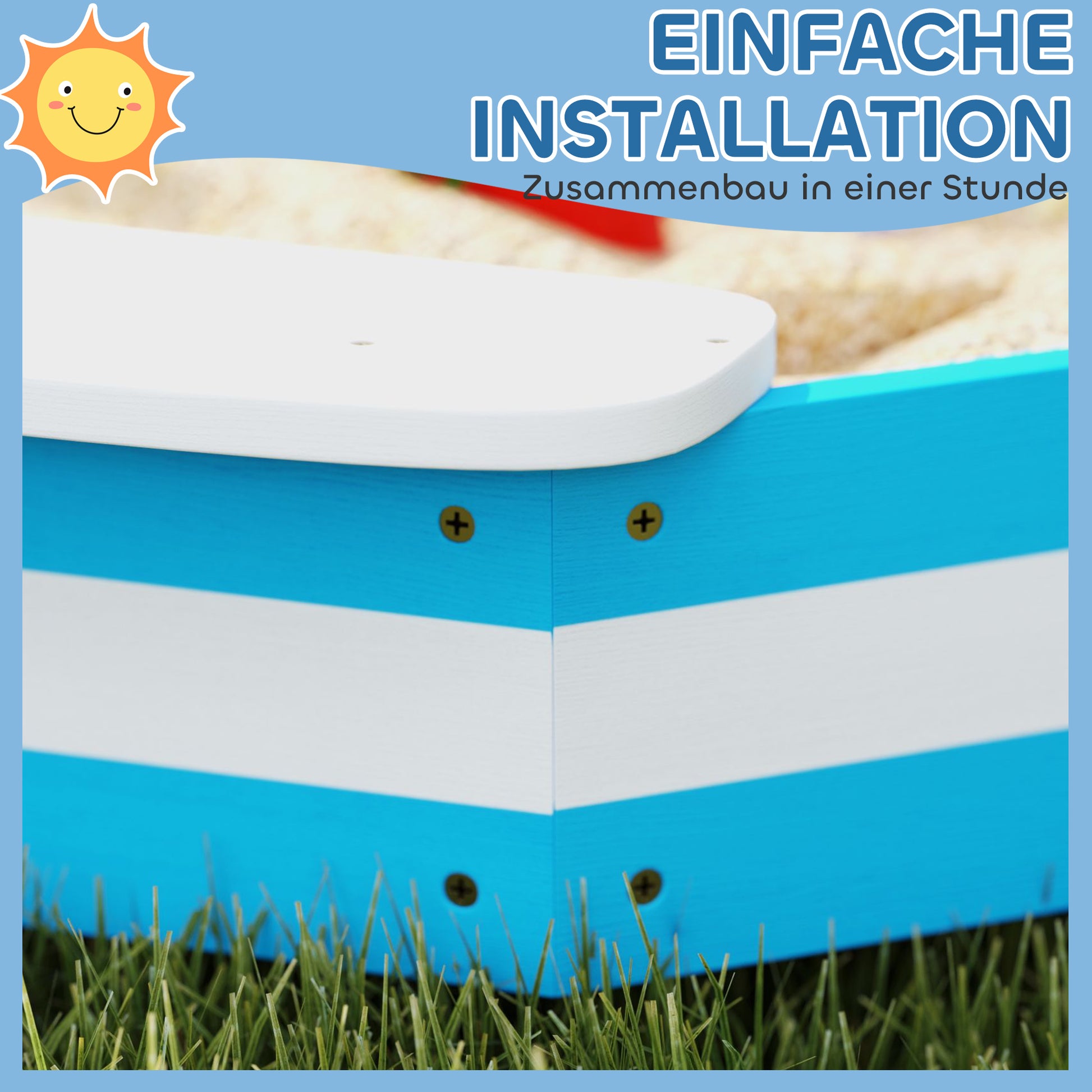 Sandbox 133 x 108 cm Wooden Sandpit with Bench, Groundsheet for 4 Kids 3-7 Years Blue