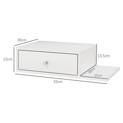 Set of 2 Wall-Mounted Bedside Tables - Set of 2 Nightstands - Side Shelf and Drawer - 55L x 30W x 15H cm - White Wood