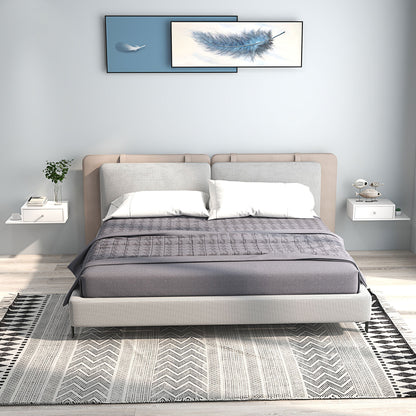 Set of 2 Wall-Mounted Bedside Tables - Set of 2 Nightstands - Side Shelf and Drawer - 55L x 30W x 15H cm - White Wood