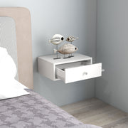 Set of 2 Wall-Mounted Bedside Tables - Set of 2 Nightstands - Side Shelf and Drawer - 55L x 30W x 15H cm - White Wood