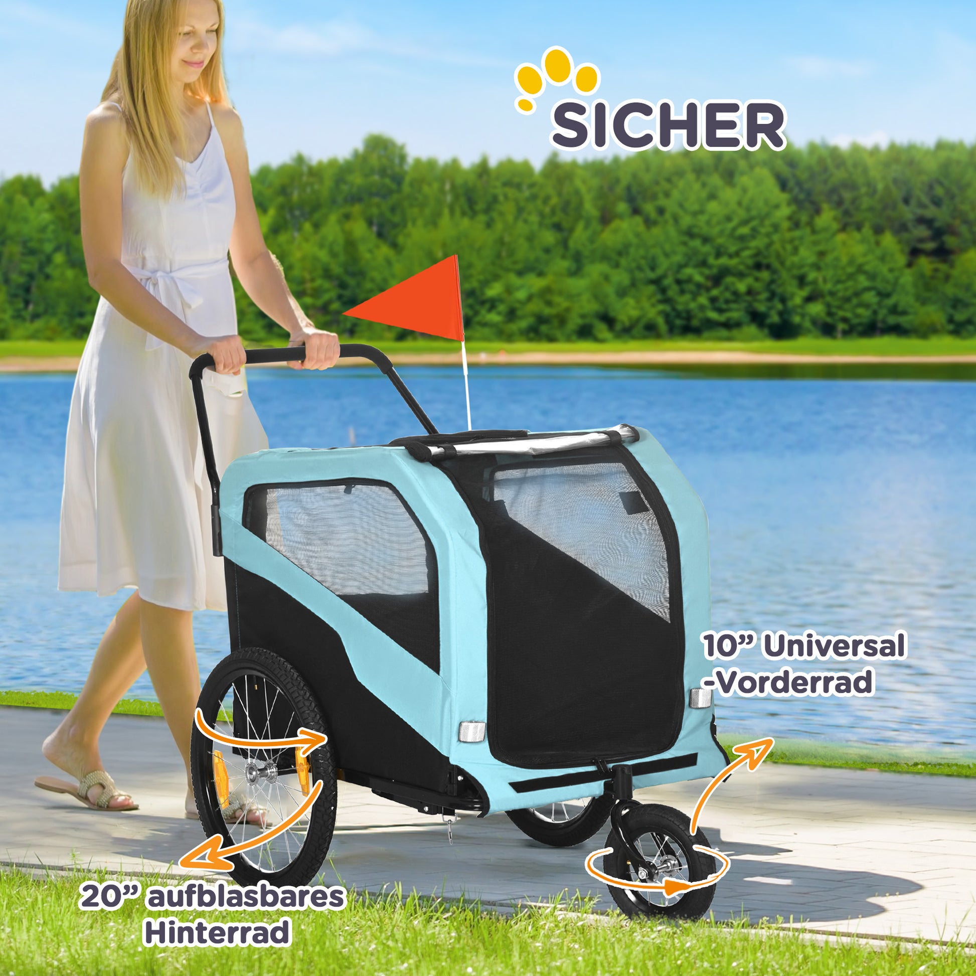 2-in-1 Dog Trailer, Bike Trailer for Dogs, Dog Cart with Reflectors, Dog Buggy max. 30 kg, Dog Bike Trailer for Large Dogs, Oxford Fabric, Blue