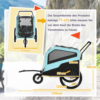 2-in-1 Dog Trailer, Bike Trailer for Dogs, Dog Cart with Reflectors, Dog Buggy max. 30 kg, Dog Bike Trailer for Large Dogs, Oxford Fabric, Blue