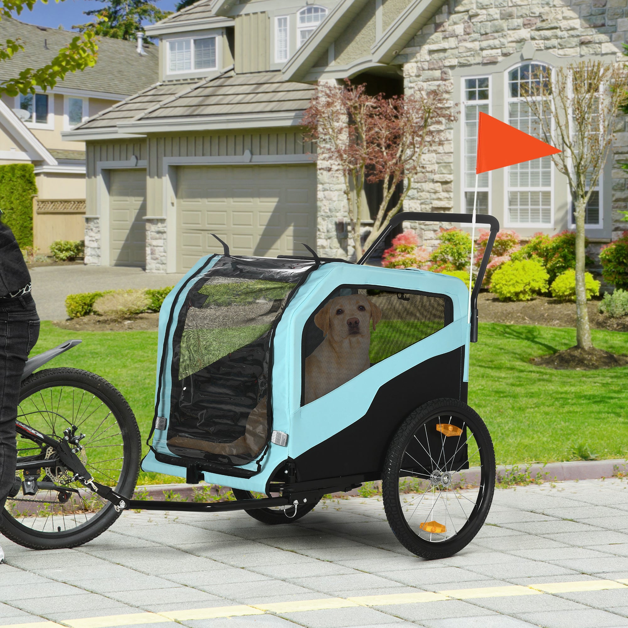 2-in-1 Dog Trailer, Bike Trailer for Dogs, Dog Cart with Reflectors, Dog Buggy max. 30 kg, Dog Bike Trailer for Large Dogs, Oxford Fabric, Blue