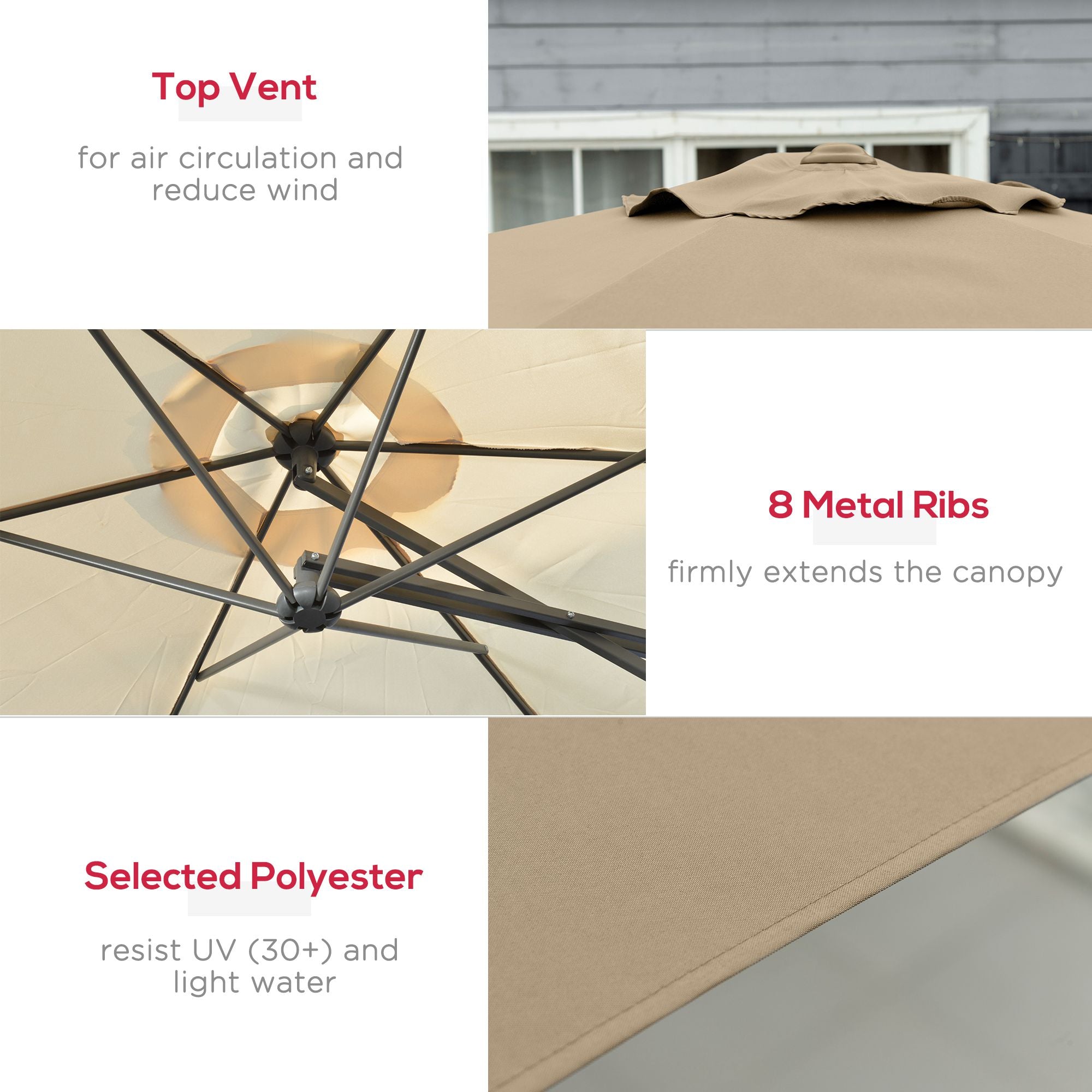 Offset Patio Umbrella Ø293 cm (9.6 ft) with Crank, Cross Base — Water-Resistant, Wind-Resistant, UV Protection, Cream