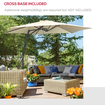 Offset Patio Umbrella Ø293 cm (9.6 ft) with Crank, Cross Base — Water-Resistant, Wind-Resistant, UV Protection, Cream